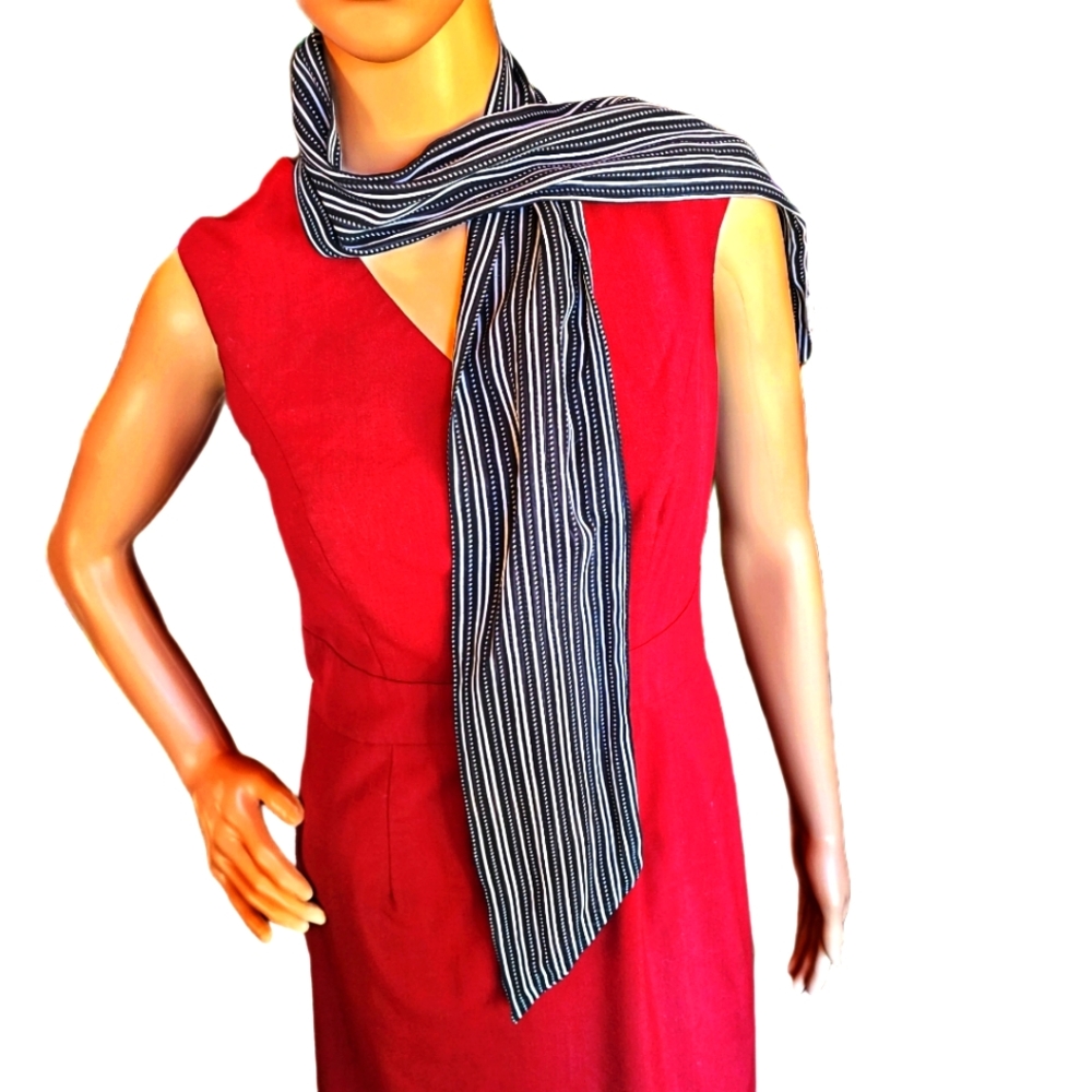Vintage 90s Black & White Striped Chiffon Scarf